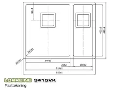 Lorreine 3415VK Exclusive pia de aço inoxidável com uma cuba e meia 3415cm instalação plana, embutida e de sobrepor 1150178269