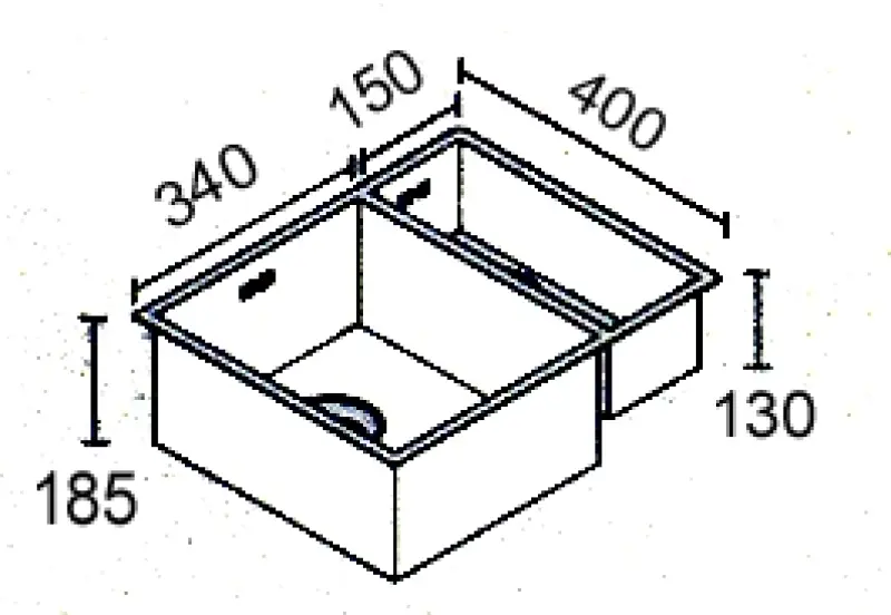 ABK Bingara 1,5 pia de aço inoxidável 34x40+15x40 cm instalação nivelada, instalação inferior e instalação superior BIN3415FVI