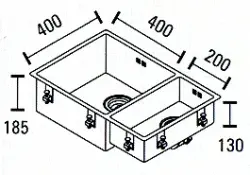 ABK Bingara grande pia de aço inoxidável de 1,5 compartimentos 40x40+20x40 cm instalação embutida, instalação inferior e instalação superior BIN4020FVI