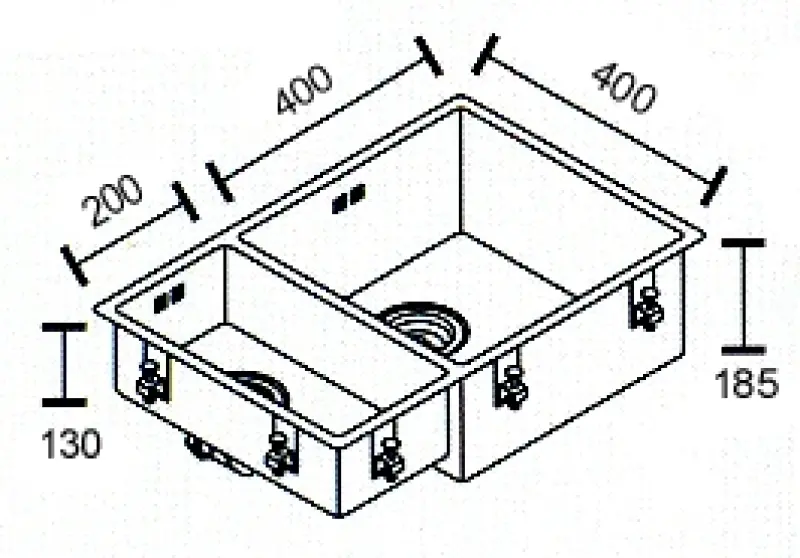 ABK Bingara grande pia de aço inoxidável de uma cubas e meia, 1,5 cubas, 20x40+40x40 cm, instalação embutida, sob bancada e sobre bancada BIN2040FVI