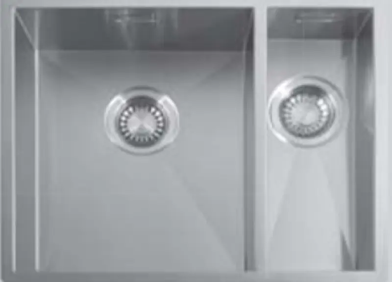 ABK Baronga pia de cozinha de aço inoxidável 1,5 bacias 34x40+15x40 cm para instalação plana, embutida e sobreposta BAR3415FVI