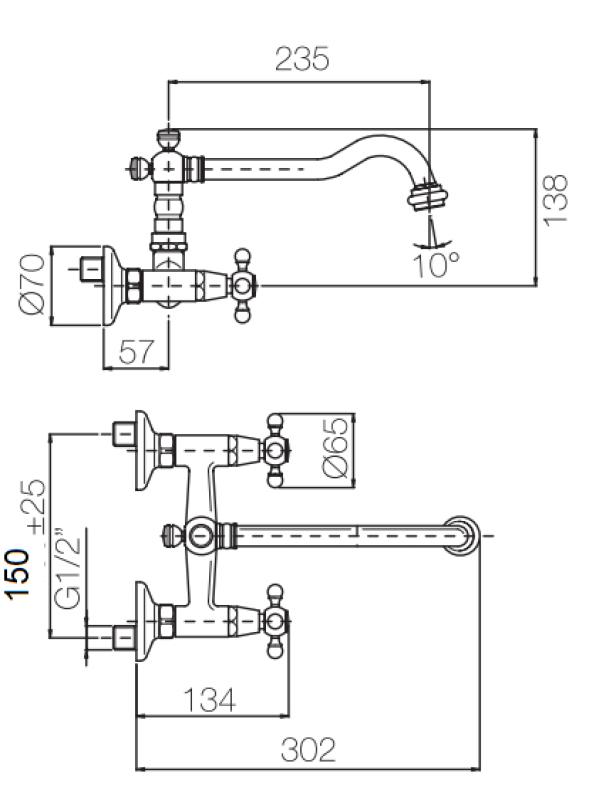 PB Old fashion kitchen faucet V2721 wall tap Bronze
