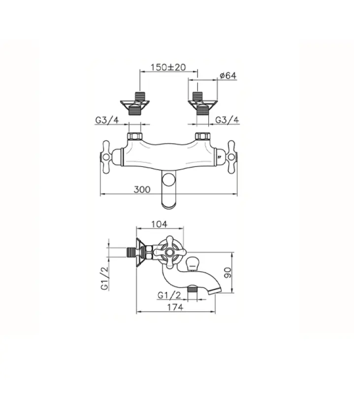 Huber Croisette Thermostatic bath mixer Bronze CST2701027