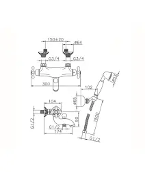 Misturador termostático de banheiro Huber Croisette com conjunto de ducha manual Bronze CSD2701027