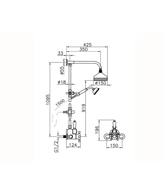 Huber Victorian Thermostatic Shower Set 15cm Stainless Steel 590.VT01H.AC