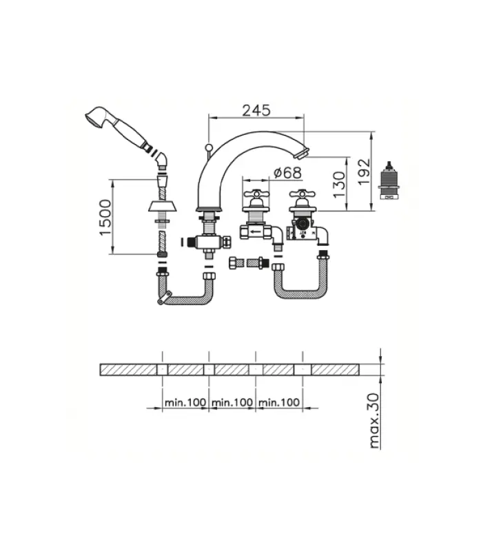Huber Croisette 4-hole bath rim mixer Thermostatic Bronze CST7601027