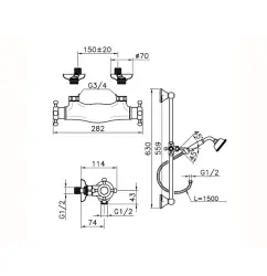 Misturadora de Duche Termostática Huber Victorian com Conjunto de Barra Deslizante Cromado VTS0101021