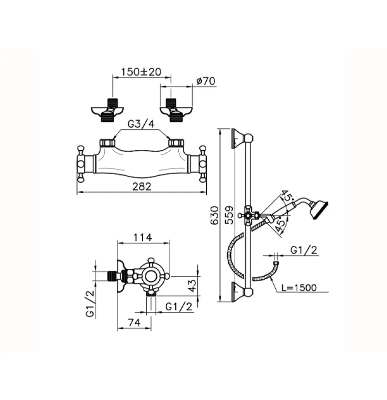 Misturadora de Duche Termostática Huber Victorian com Conjunto de Barra Deslizante Cromado VTS0101021