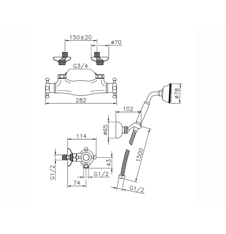 Huber Torneira de Chuveiro Termostática Vitoriana com Ducha Manual Bronze VTD0101027