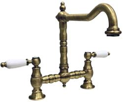 Torneira de cozinha nostálgica de bronze da PB para pia com bica angular e alavancas brancas PBN.BRO.H.WH