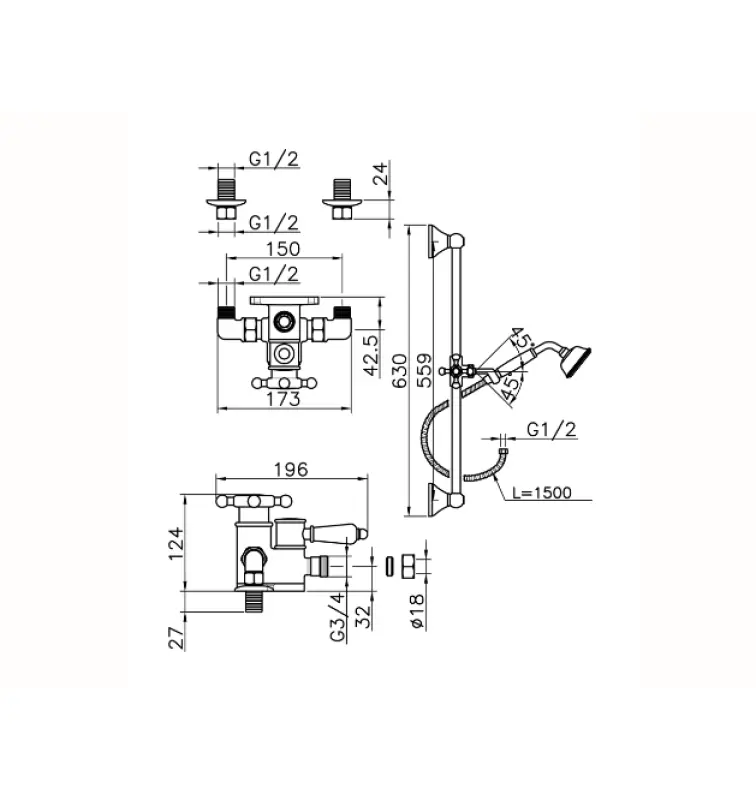 Huber Victorian Conjunto de Chuveiro Termostático Ouro 190R.VT01H.AG