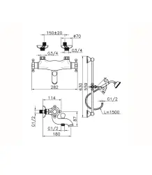 Huber Victorian Misturador Termostático para Banheira com Conjunto de Chuveiro Aço Inoxidável VTS270102A