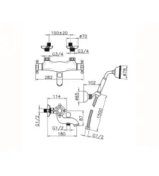 Huber Victorian Torneira Termostática para Banheira com Conjunto de Chuveiro em Aço Inoxidável VTD270102A