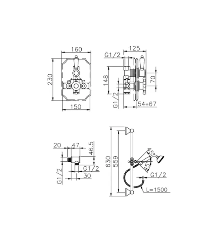 Huber Victorian Conjunto de Chuveiro Embutido Termostático Inox 910.VT01H.AC