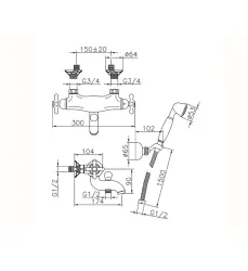 Huber Croisette Misturador Termostático de Banho com Conjunto de Ducha de Mão Ouro CSD270102G