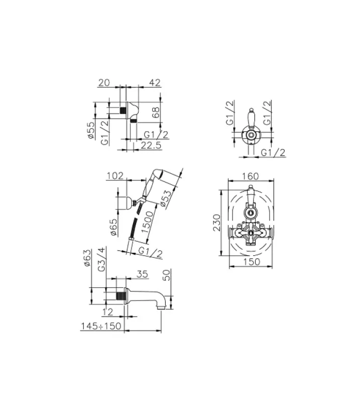 Conjunto de Embutir para Banheira Misturador Huber Croisette Ouro 915.CS01H.AG