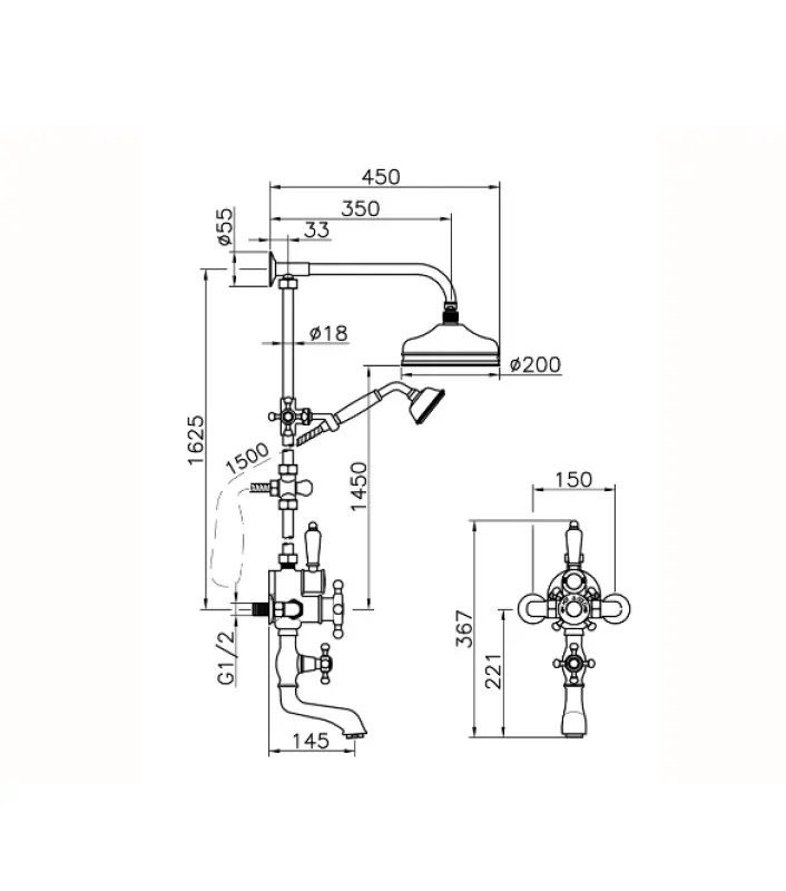 Huber Victorian Conjunto de Chuveiro Termostático Cromado 592.VT21H.CR