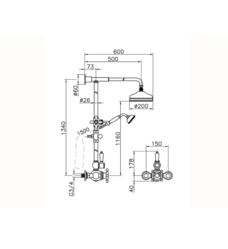 Conjunto de Duche Termostático Huber Victorian 20cm Aço Inoxidável 590.VN21H.AC