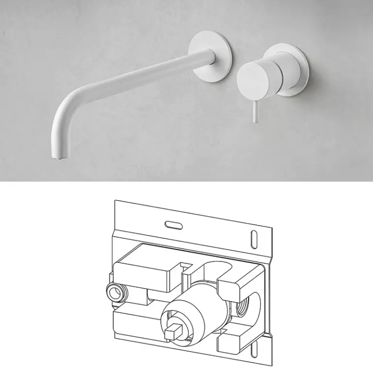 Torneira de lavatório embutida Waterrevolution Flow em branco mate com bico de 25 cm T116BBR-25