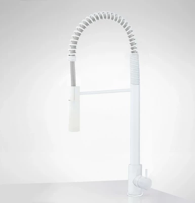 Waterevolution Flow torneira de cozinha semi-profissional branca mate com coluna e mola T157BR