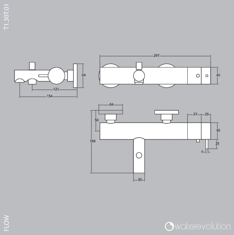 Waterevolution Flow bath thermostat with hand shower set chrome T130T01