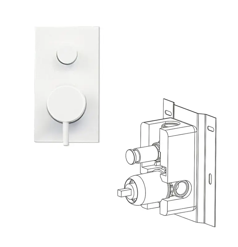 Waterevolution Flow Consealed thermostatic bathub/shower mixer with easy box and 2 exits diverter, built-in + external parts White T132TBBR