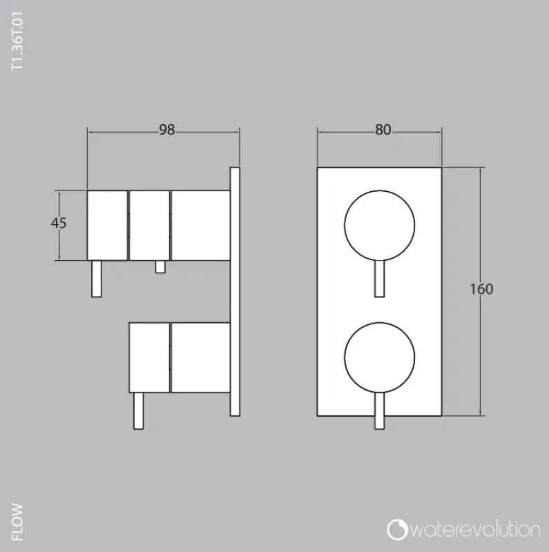 Waterevolution Flow Consealed thermostatic bathtub/shower mixer with easy box and 3 exits diverter, built-in + external parts White T136TBBR