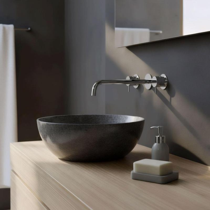 Waterevolution Flow 3-hole Built-in Washbasin Faucet Chrome with spout 25 cm T1163F01-25