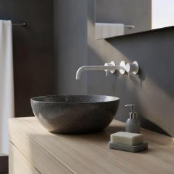 Waterevolution Flow misturador de lavatório embutido de 3 furos, branco fosco, com bica 25 T1163FBR-25