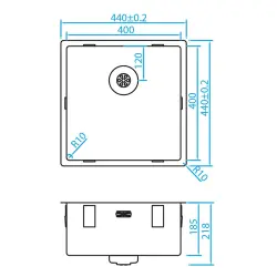 Caressi R10 pia de aço inoxidável 40x40cm para instalação inferior, nivelada e superior CAPP40R10