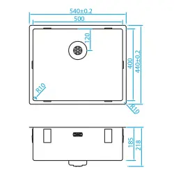 Caressi R10 pia de aço inoxidável 50x40cm montagem inferior, montagem nivelada e montagem superior CAPP50R10