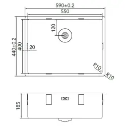 Caressi R10 pia de aço inoxidável 55x40cm para instalação sob a bancada, nivelada com a bancada e sobre a bancada CAPP55R10
