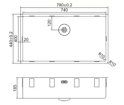 Caressi R10 pia de aço inoxidável 74x40cm de montagem inferior, montagem nivelada e montagem superior CAPP74R10