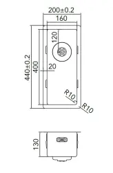 Caressi R10 pia de aço inoxidável 16x40cm embutida, montagem nivelada e montagem sobreposta CAPP16R10