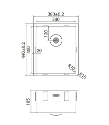 Caressi R10 pia de aço inoxidável 34x40cm para montagem inferior, montagem nivelada e montagem superior CAPP34R10