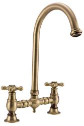 PB Torneira de Cozinha Nostálgica para Ilha em Bronze com Bica Redonda e Manípulos em Forma de Estrela PBN.BRO.R.ST