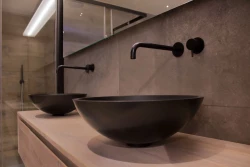 Solid-S Pure Lava-mãos de encastrar, bacia redonda, preto mate, L41 x A14 cm, sem rebordo, com tampão em solid surface 1208775662