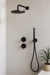Waterevolution Flow conjunto de chuveiro embutido preto fosco com termostato, chuveiro de teto e ducha manual 1208846402