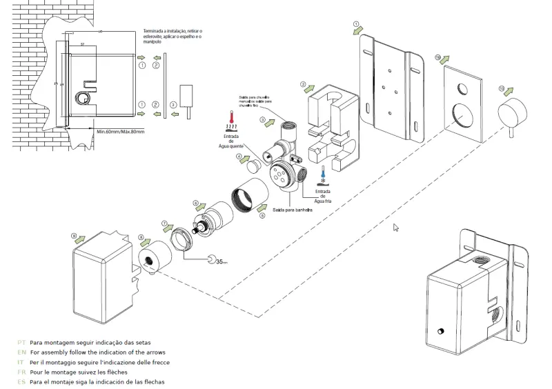 Waterevolution Flow concealed thermostatic shower set with headshower and handshower 1208846402
