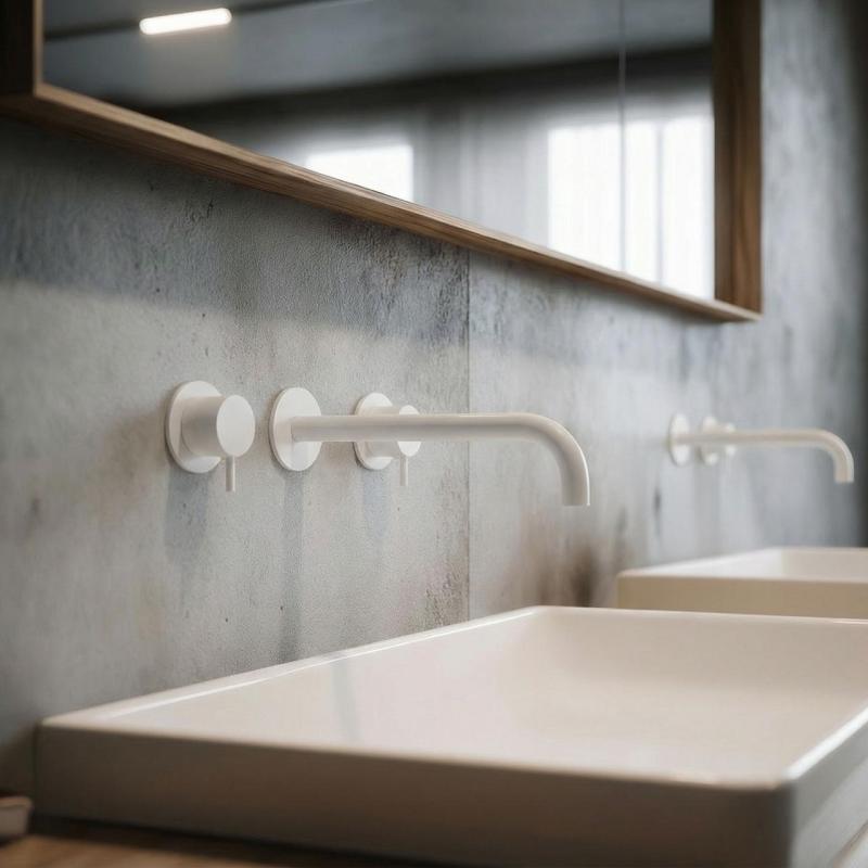 Torneira de lavatório embutida Waterrevolution Flow de 3 furos, branco mate, com bico de 21 cm T1163FBR-21