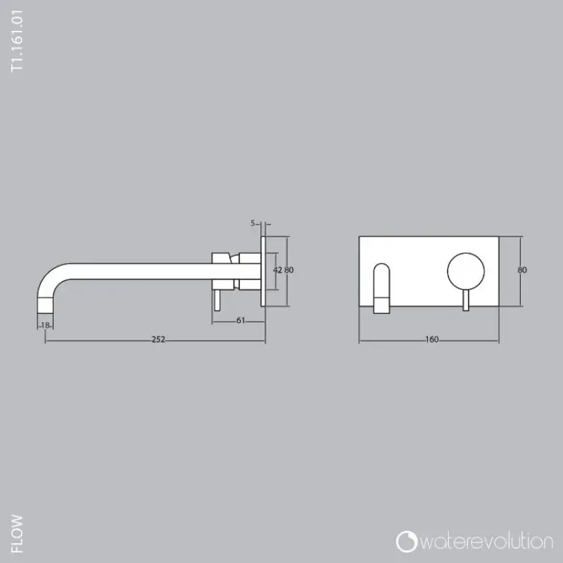Waterevolution Flow Consealed washbasin monobloc mixer with 15 cm spout, esasy box and automatic stop & go valve, built-in + external parts Chrome T1161B01-15