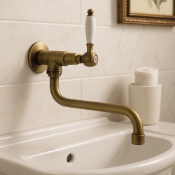 Torneira de parede clássica PB com alavanca branca para água fria e bica longa bronze 1208853602