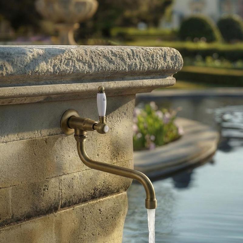 Torneira de parede clássica PB com alavanca branca para água fria e bica longa bronze 1208853602