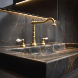 PB torneira clássica de 3 furos para lavatório, manípulos brancos, bronze 1208854272