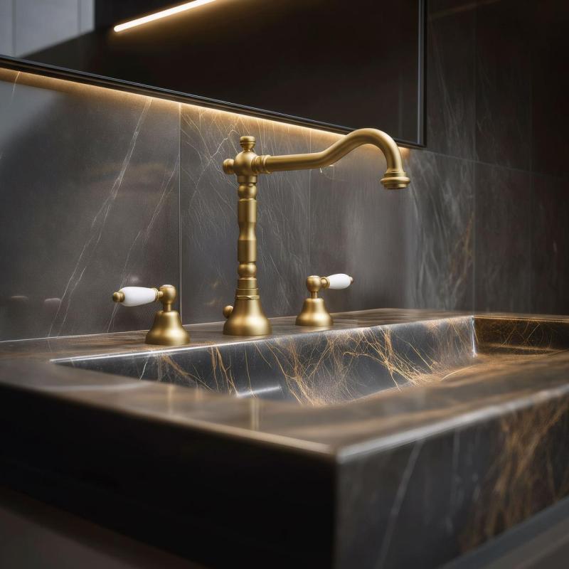 PB torneira clássica de 3 furos para lavatório, manípulos brancos, bronze 1208854272