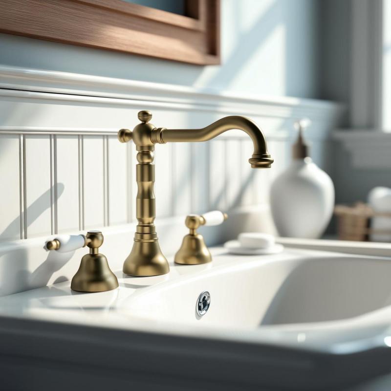 PB torneira clássica de 3 furos para lavatório, manípulos brancos, bronze 1208854272