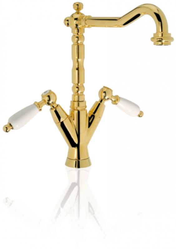 PB torneira clássica para lavatório Alças brancas bica 18,5 cm Bronze 1208854302