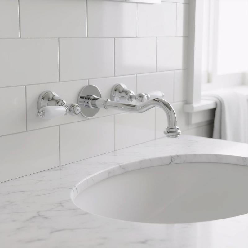 Torneira embutida clássica PB com alavancas brancas, bica de 20 cm, Cromado 1208854352