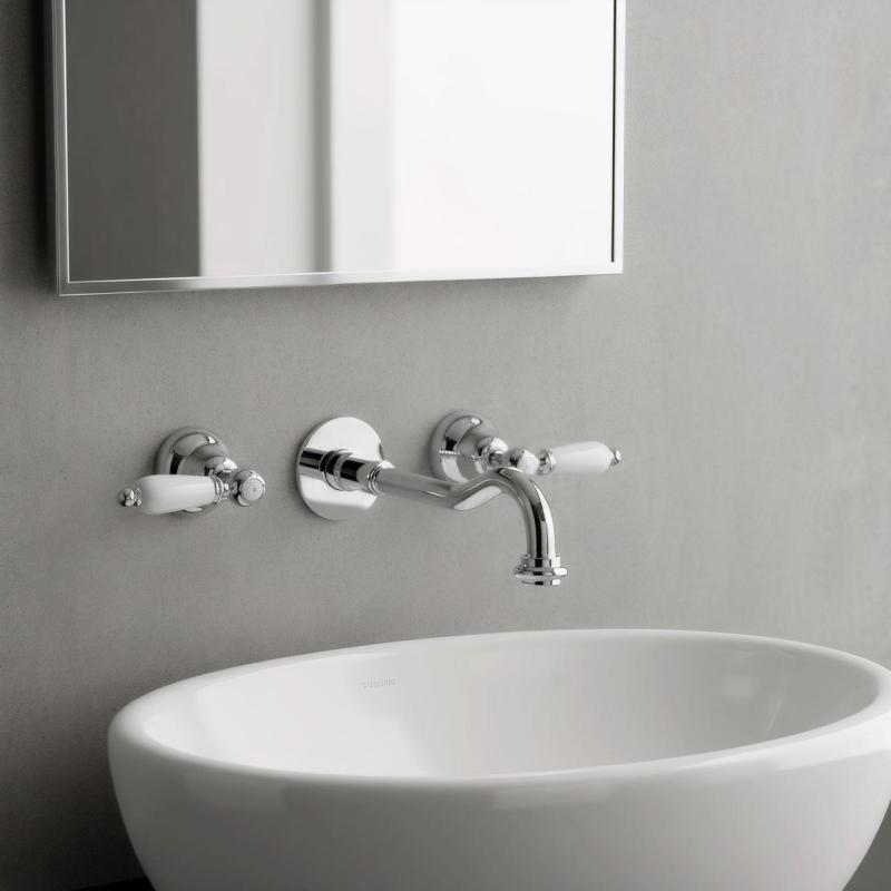 Torneira clássica PB embutida na parede com alavancas brancas, bica de 25 cm, Cromado 1208854382.