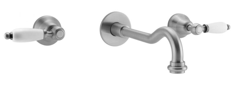 PB torneira clássica embutida na parede com alavancas brancas, bica de 25 cm, aço inoxidável 1208854402